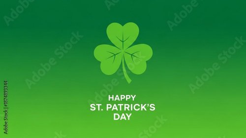 A vibrant green four-leaf clover icon with Happy St. Patrick's Day text on a gradient background