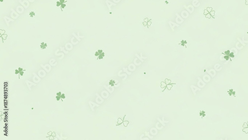 A minimalist vector graphic featuring a pattern of green shamrocks and leaves on a light green background