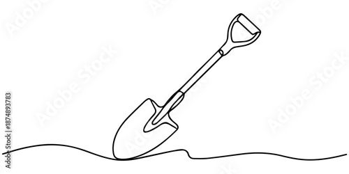 Shovel, dig, construction, cleaning one line art. Continuous line drawing of repair, professional, hand, people, concept, support, maintenance, Continuous Line Drawing Of a Shovel. One Line Of Shovel.