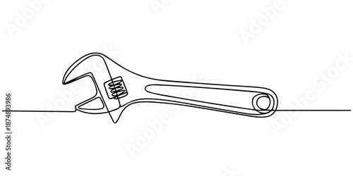 One mechanical wrench for nuts drawn in one continuous line drawing. one line Icon drawing with white background, One mechanical wrench for nuts drawn in one continuous line drawing. one line Icon