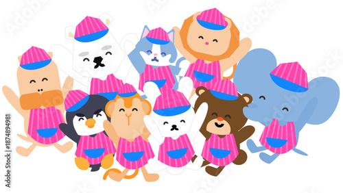 アイス屋さんになった動物たちのかわいいイラスト