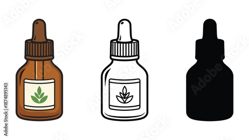 Three dropper bottles of CBD oil in different colors and styles