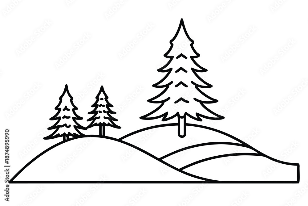 Obraz premium simple illustration of pine trees on a hill