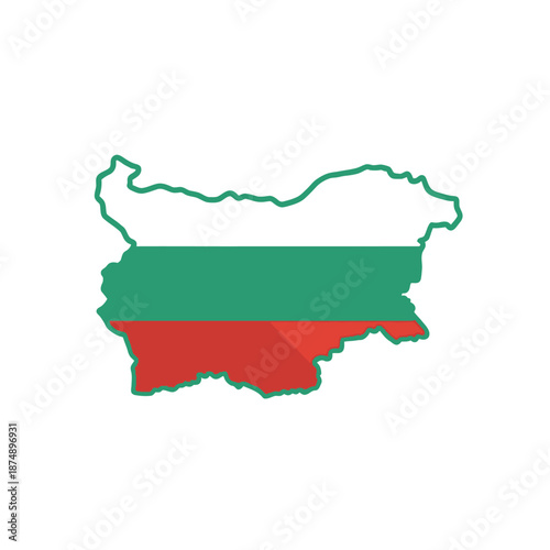 Bulgaria map outline filled with horizontal white green red national flag