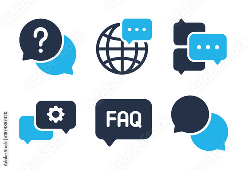 Communication and Customer Support icon set. Solid glyph series icons