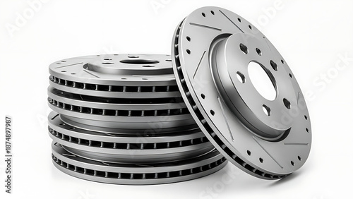Stacked and single car brake rotors with drilled holes
