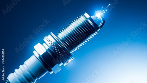 Spark plug igniting with blue electric spark ignition