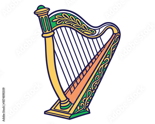 Celtic Irish Harp Silhouette Vector Symbol for Heritage Design