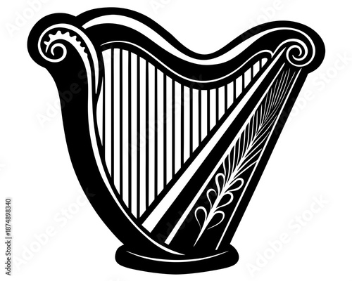 Traditional Irish Harp Silhouette Vector Icon Isolated on White