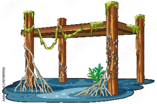 Old Wooden Pier Pilings in Shallow Tidal Water