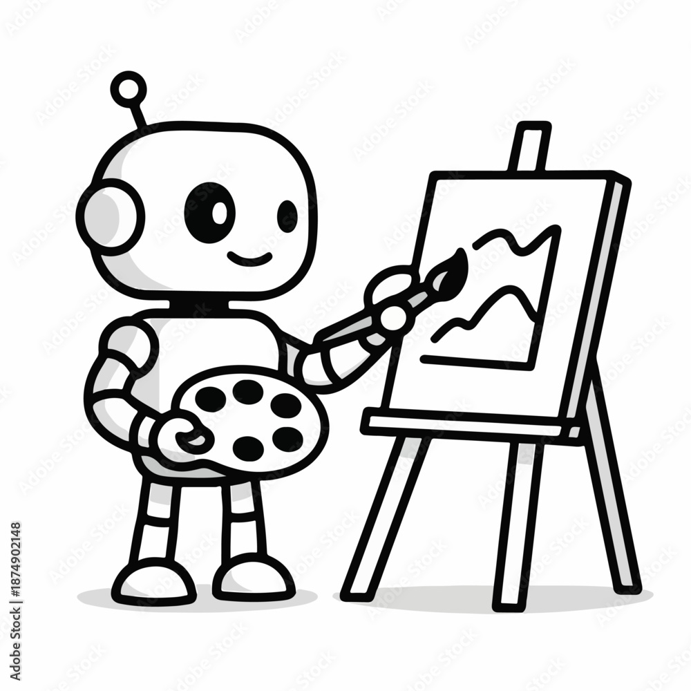 Fototapeta premium vector illustration of Robot artist painting canvas white background