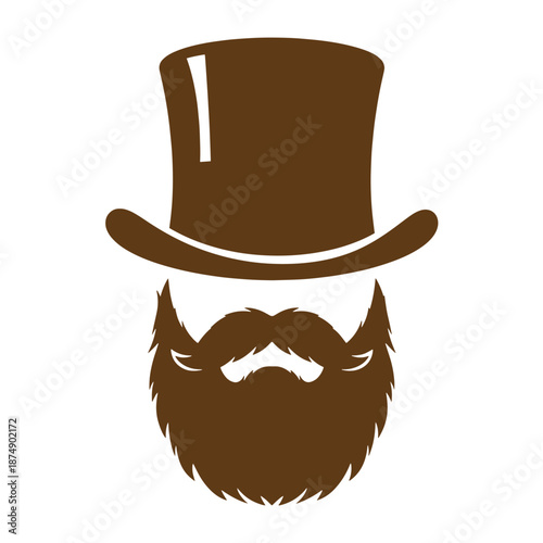 Drawing Vintage Brown silhouette of a man with a beard and top hat on white background