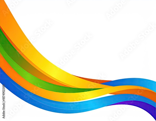 Colorful, curved ribbons float in the air against a white background