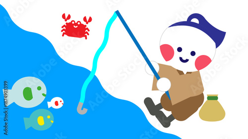 海で釣りをする浦島太郎のイラスト