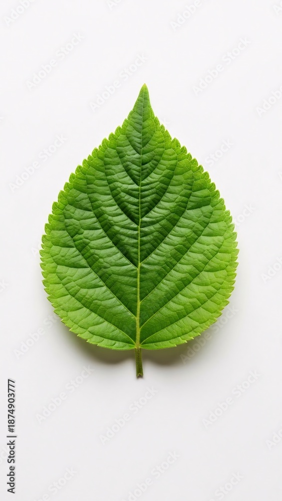 Obraz premium Close up of a vibrant green leaf against a clean white background