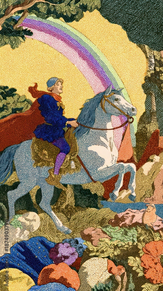 Naklejka premium Rainbow in fairy tale mythical colorful mobile wallpaper