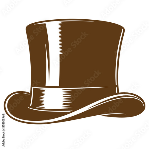 Drawing Vintage Brown top hat with white highlights and shiny surface  classic menswear accessory