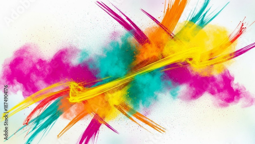 Explosion of vibrant powder paint in rainbow colors abstract dynamic background for creative design and celebration concepts isolated on white