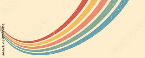 Stripe rainbow groovy. Beige retro backdrop with playful feel and geometric arch motifs. Artistic prints and wall decor. Vector illustration.