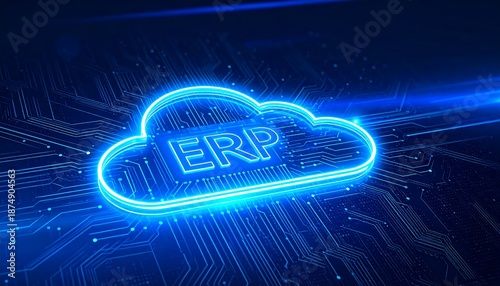 Modern Enterprise Software Concept with Cloud Based ERP System Icon and Advanced Technology Background