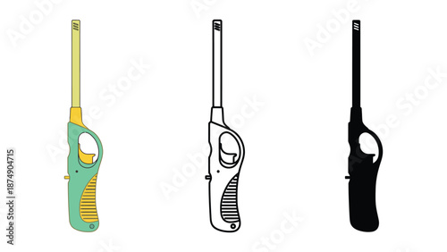 A colorful illustration of kitchen torches in different design styles and colors