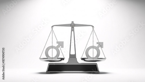 Gender equality concept represented by balanced scales and male symbols