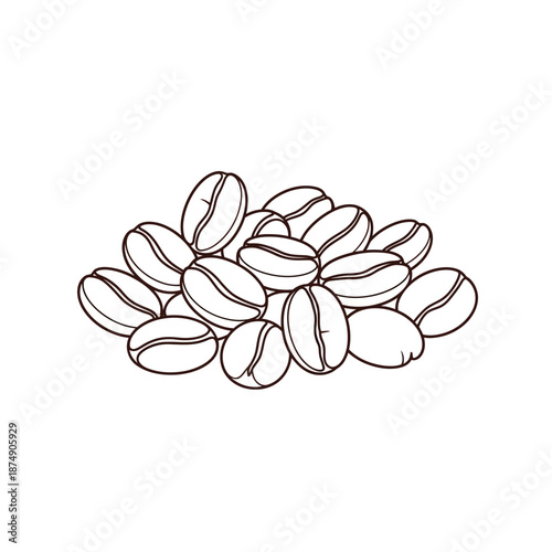Hand-drawn coffee beans illustration, simple line art, isolated on white background.