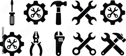 Set of Black and White Tool on White Background tools