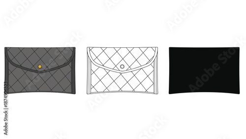 A graphic designer showcasing various stages of a quilted clutch bag design