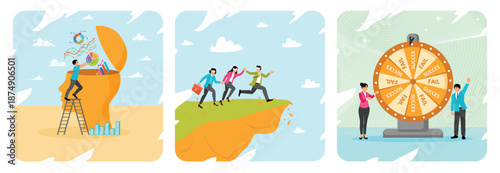 Data scientist concept. Bad decision. Success or failure, two people Challenge to win opportunity.