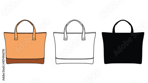 Three different colored handbags on a white background for design