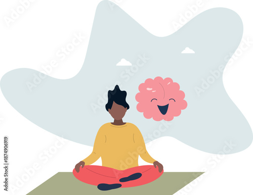 Calm brain meditation to relax balance or mental wellness .Organ character with cute and funny peace control and mind focus.life and employment of people.