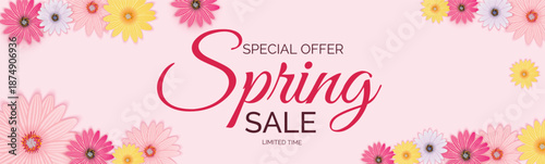 Vibrant spring sale advertisement with floral patterns