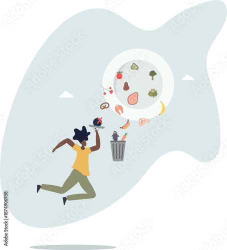 Food waste and meal leftovers garbage reduce awareness.Throw away groceries in trash after shelf life end .life and employment of people.