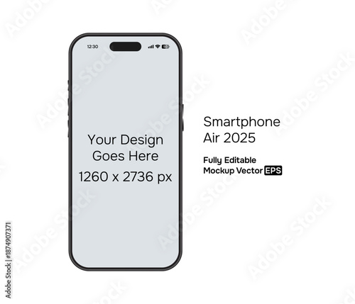 Smart phone Air 2025 vector mockup with clipping mask screen for showcasing app designs or content 1260 x 2736 px