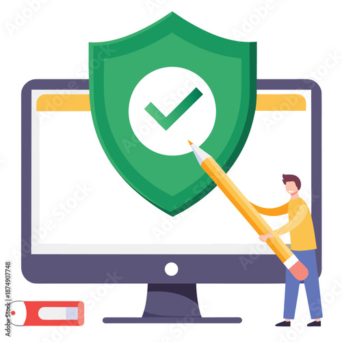 Flat illustration of woman educating man on cybersecurity best practices for cyber hygiene