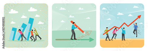 Teamwork to solve problem concept. Career path for best opportunity. Growth strategy.