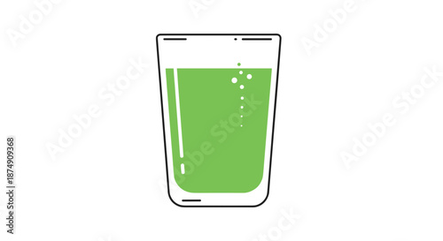 Refreshing melon soda in a clear glass, isolated against a crisp white background, showcasing vibrant green color and effervescent bubbles