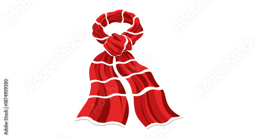 Red torn scarf with frayed edges isolated on white background, showcasing vibrant color and texture