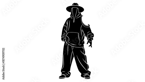 Silhouette of a person in a hoodie and hat, street style