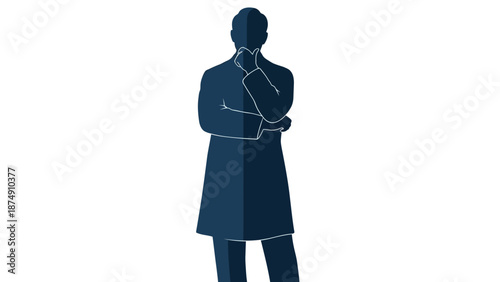 Silhouette of a thoughtful scientist in a lab coat