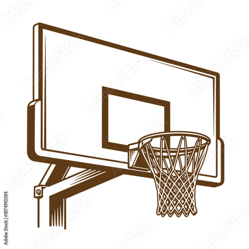 Drawing Vintage Brown basketball hoop and backboard illustration isolated on white background