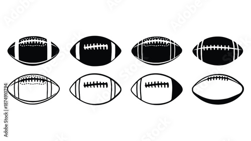 A collection of various American football icons in black and white