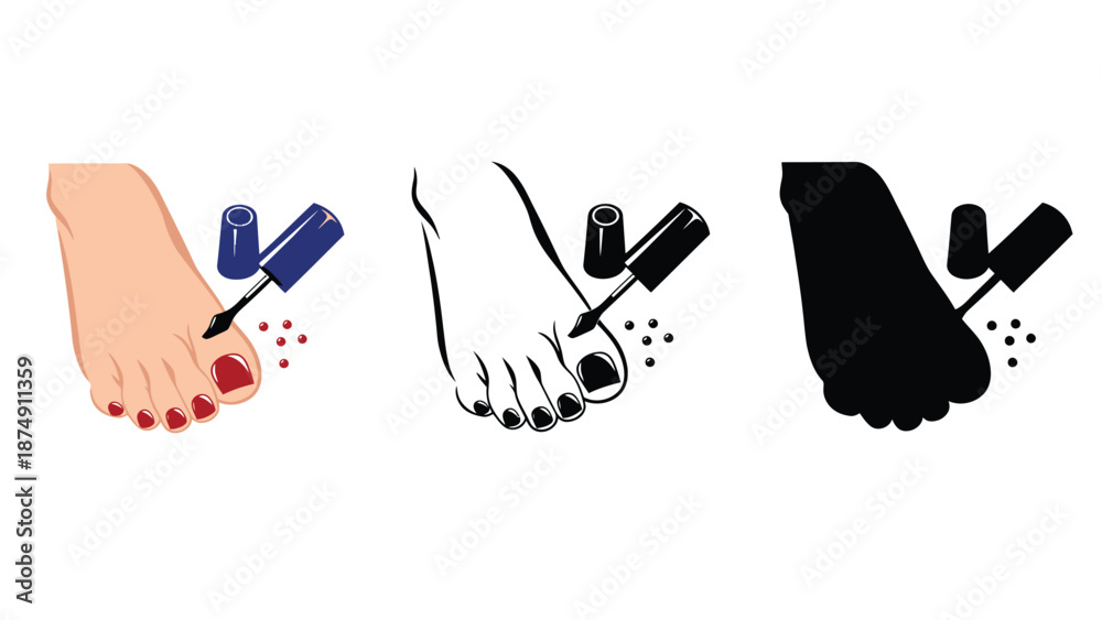 Fototapeta premium A colorful illustration of feet with different nail polish colors and styles