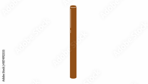 Single brown wooden post isolated on white background