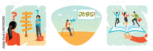 Decision choice concept. Job vacancy advertisement. Employee handbook.