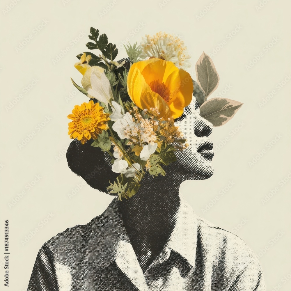 Naklejka premium Surreal floral portrait illustration