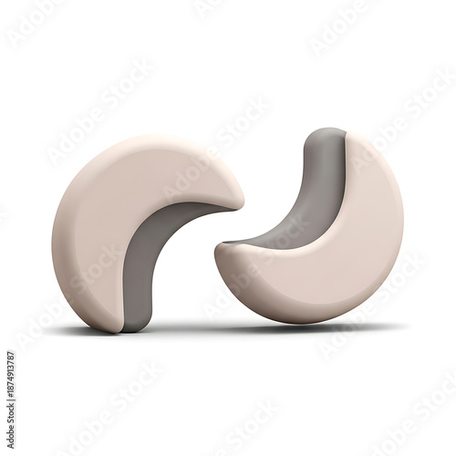 Abstract beige and grey crescent shapes creating a minimalist and modern 3d icon