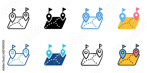 Electoral Map icons set multiple style collection. Editable stroke 
