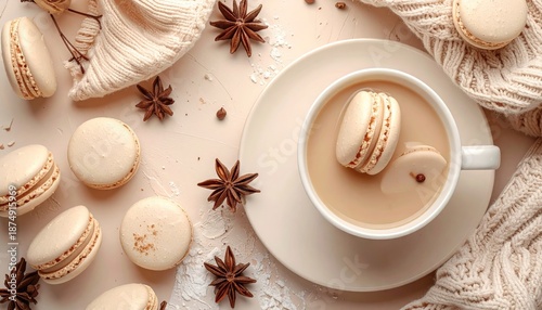 Macarons, spice, drink, and cozy sweater